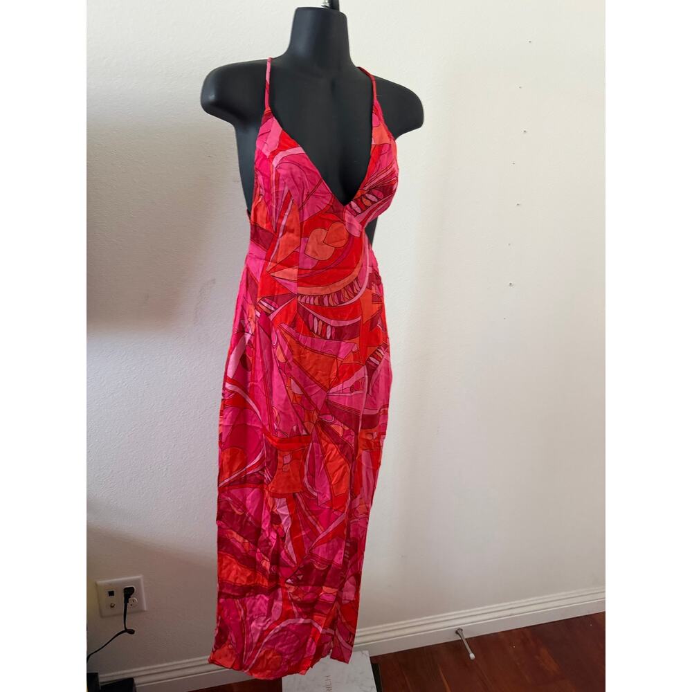 NWT Olivaceous retro pink & orange cutout backless dress size Medium - Picture 2 of 7